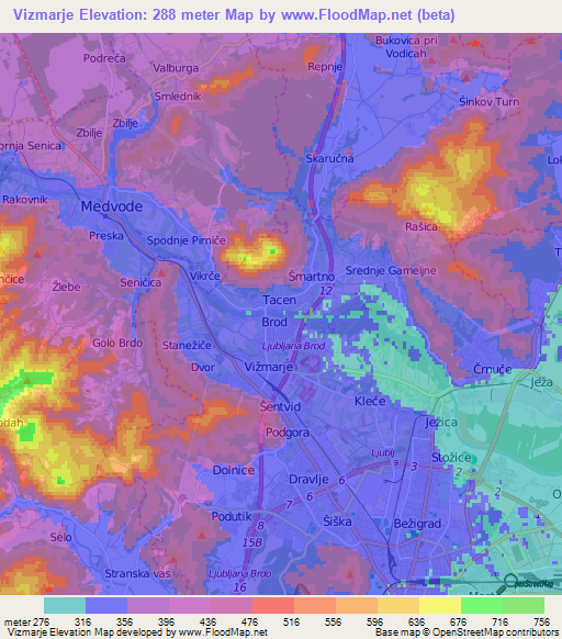 Vizmarje,Slovenia Elevation Map