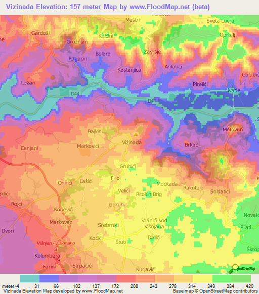 Vizinada,Croatia Elevation Map