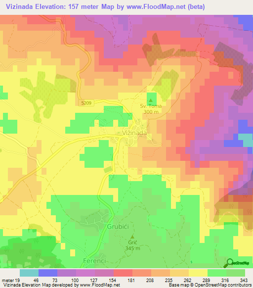 Vizinada,Croatia Elevation Map