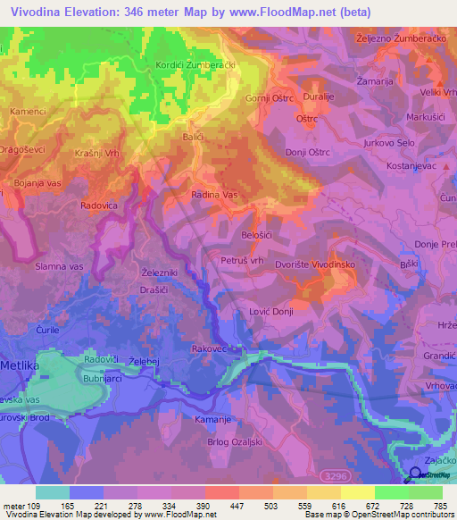 Vivodina,Croatia Elevation Map