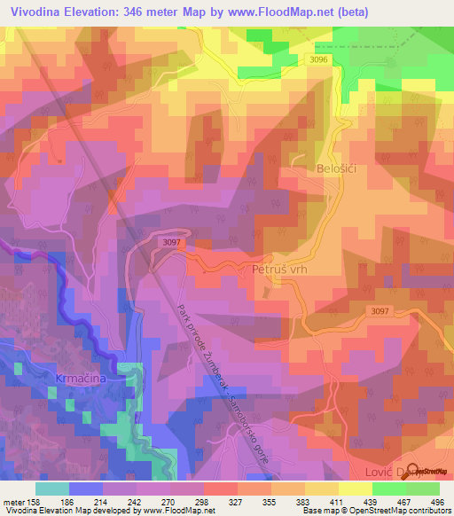 Vivodina,Croatia Elevation Map