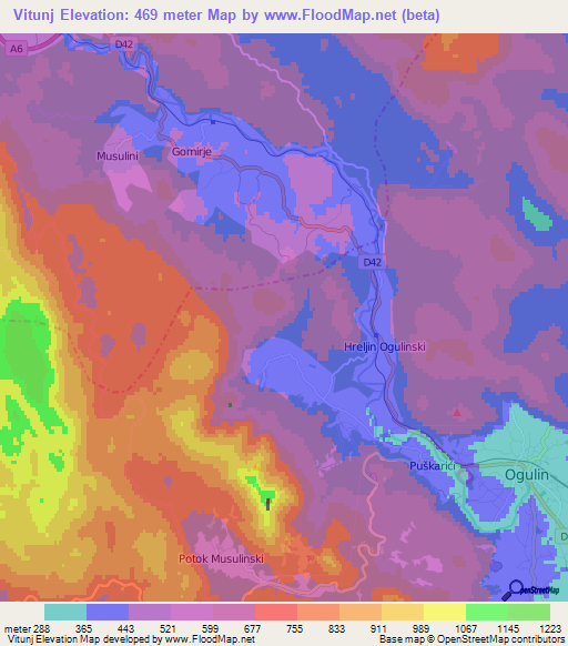 Vitunj,Croatia Elevation Map