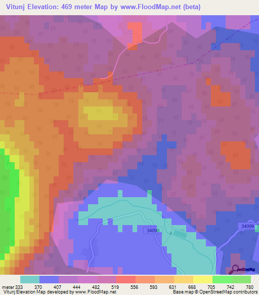 Vitunj,Croatia Elevation Map