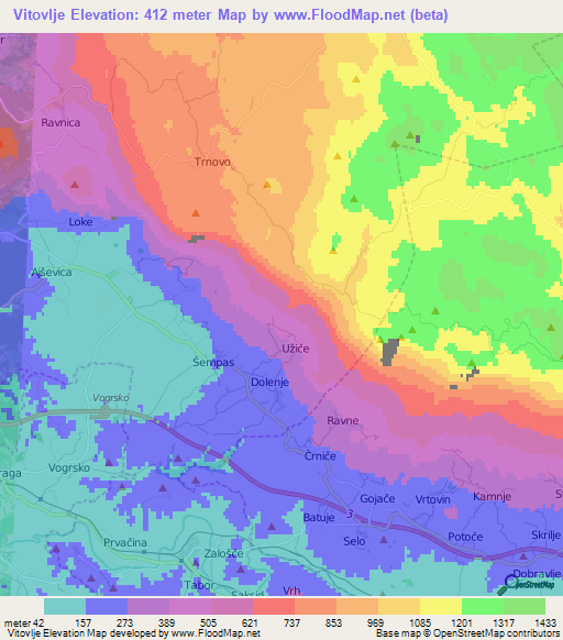 Vitovlje,Slovenia Elevation Map