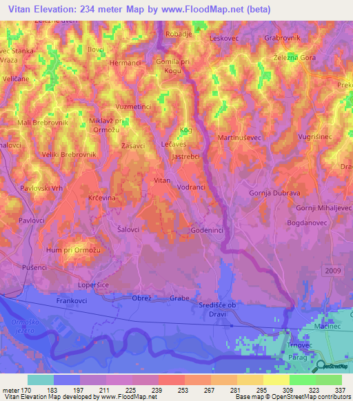 Vitan,Slovenia Elevation Map