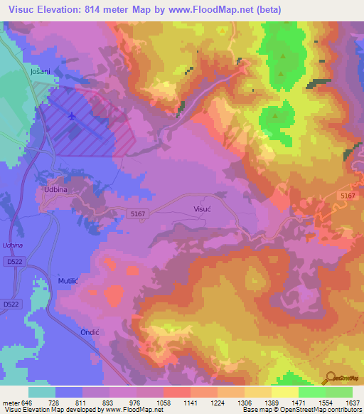 Visuc,Croatia Elevation Map