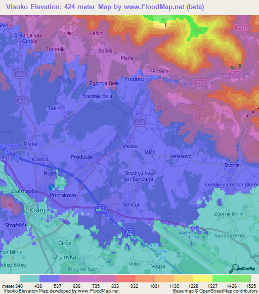 Visoko,Slovenia Elevation Map