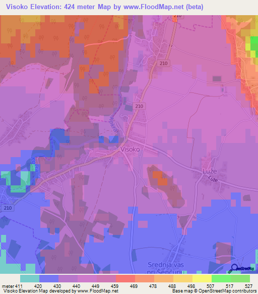 Visoko,Slovenia Elevation Map