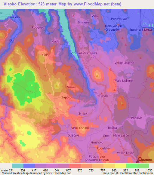 Visoko,Slovenia Elevation Map