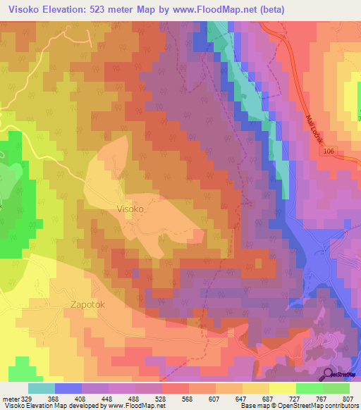 Visoko,Slovenia Elevation Map