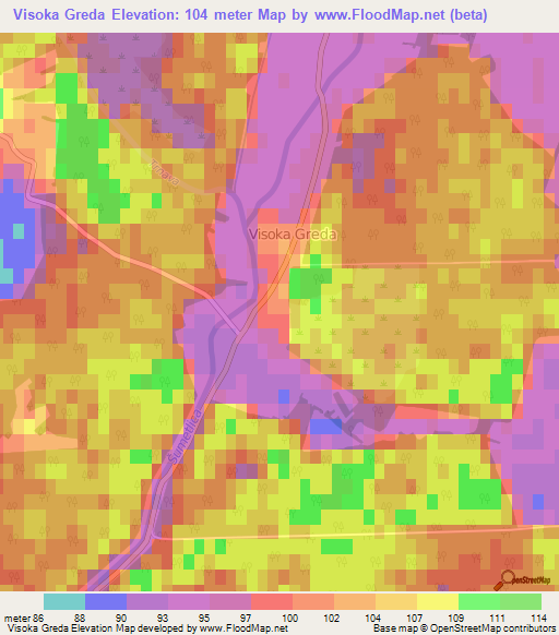 Visoka Greda,Croatia Elevation Map