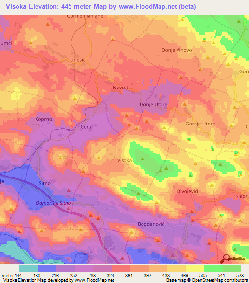 Visoka,Croatia Elevation Map