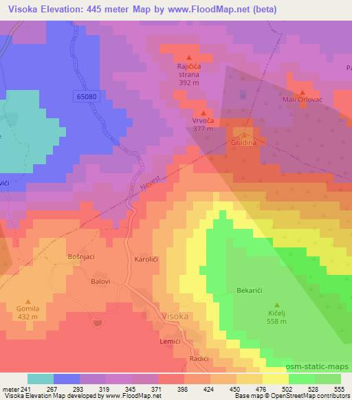 Visoka,Croatia Elevation Map