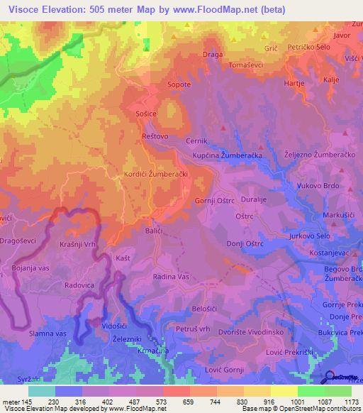 Visoce,Croatia Elevation Map