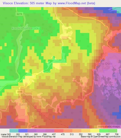 Visoce,Croatia Elevation Map