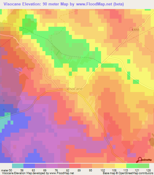 Visocane,Croatia Elevation Map