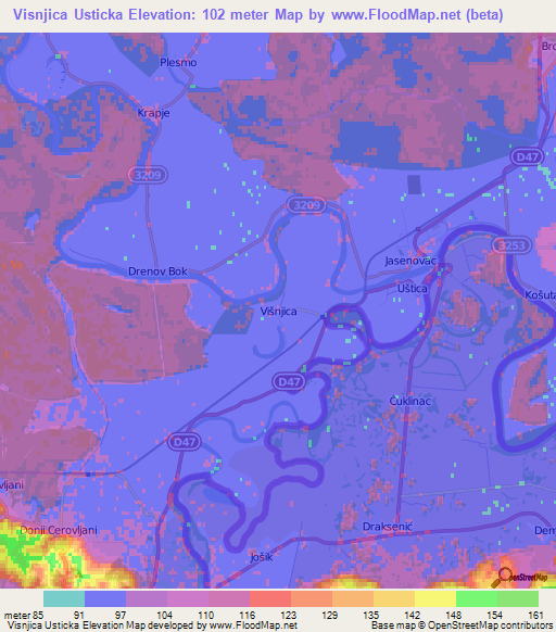 Visnjica Usticka,Croatia Elevation Map