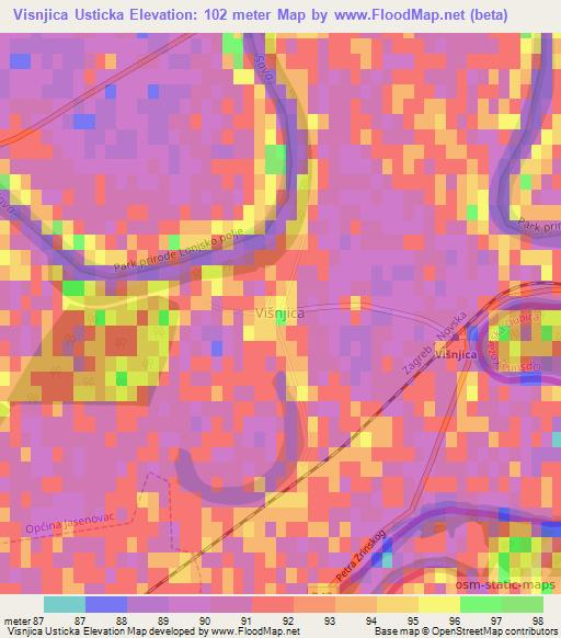 Visnjica Usticka,Croatia Elevation Map