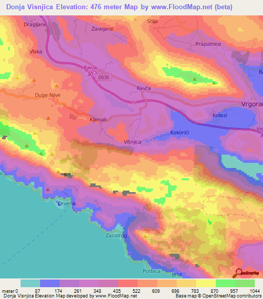 Donja Visnjica,Croatia Elevation Map