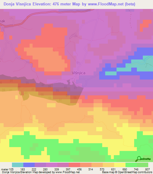 Donja Visnjica,Croatia Elevation Map