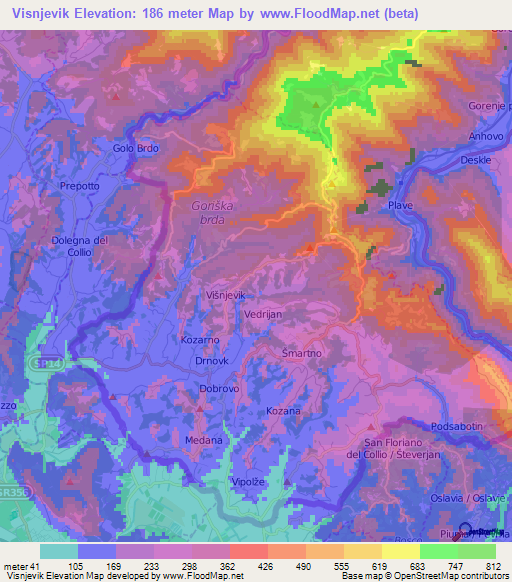 Visnjevik,Slovenia Elevation Map