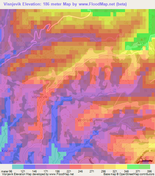 Visnjevik,Slovenia Elevation Map