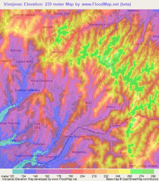 Visnjevac,Croatia Elevation Map