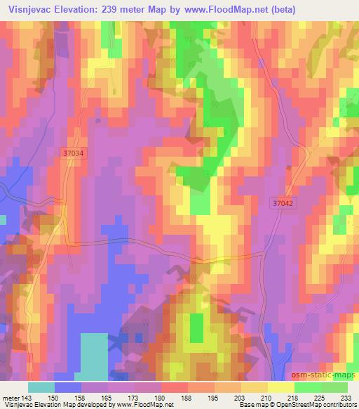 Visnjevac,Croatia Elevation Map