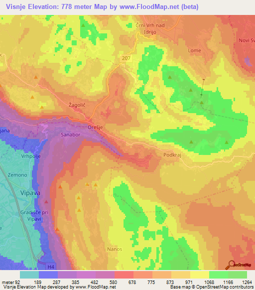 Visnje,Slovenia Elevation Map