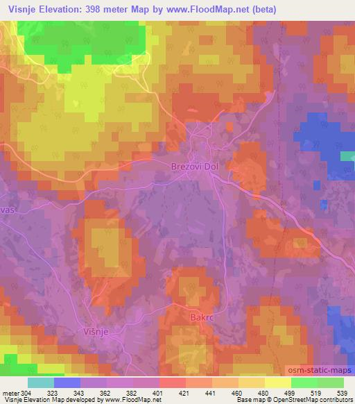 Visnje,Slovenia Elevation Map