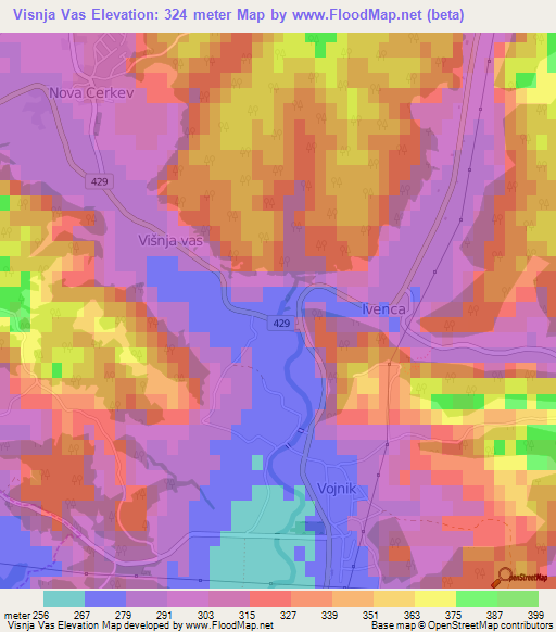 Visnja Vas,Slovenia Elevation Map