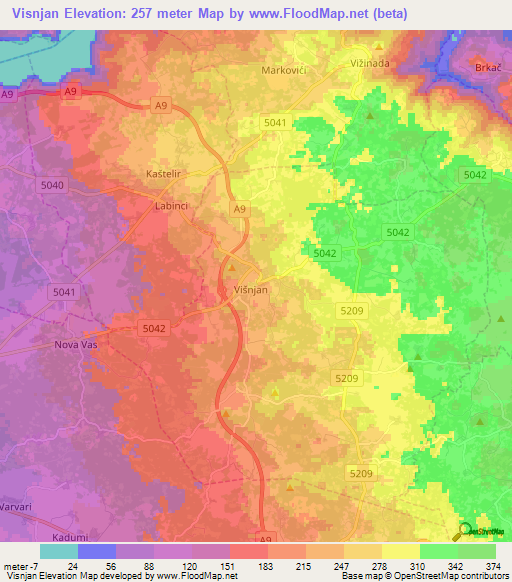 Visnjan,Croatia Elevation Map