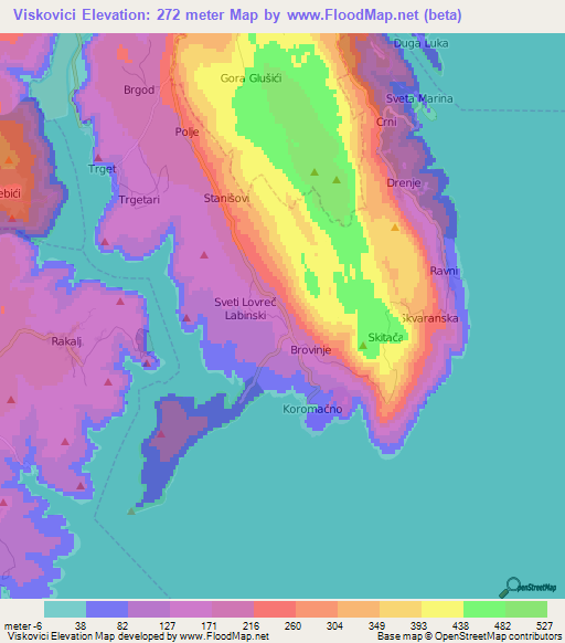 Viskovici,Croatia Elevation Map