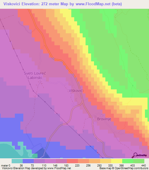 Viskovici,Croatia Elevation Map