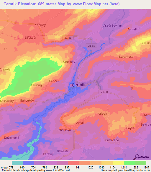 Cermik,Turkey Elevation Map