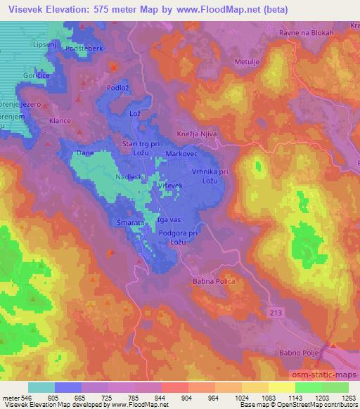 Visevek,Slovenia Elevation Map