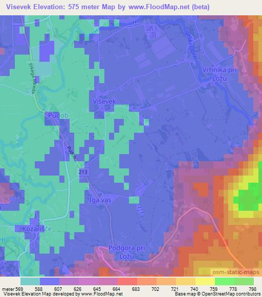 Visevek,Slovenia Elevation Map