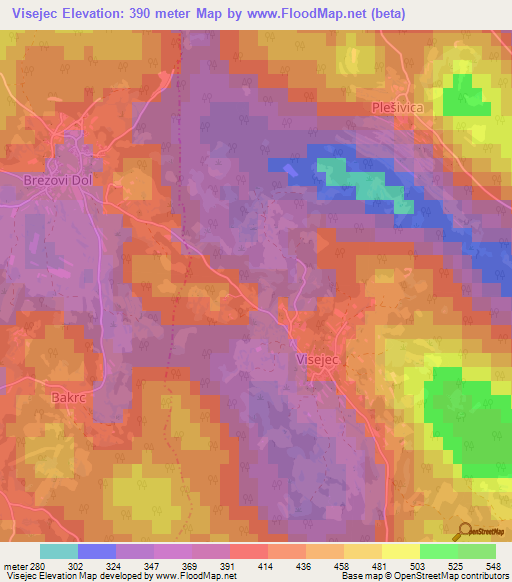 Visejec,Slovenia Elevation Map