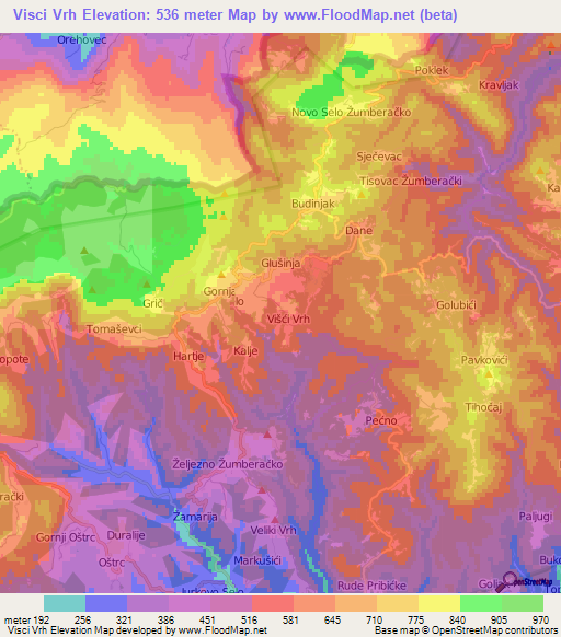 Visci Vrh,Croatia Elevation Map