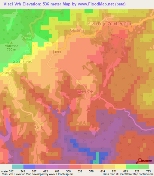 Visci Vrh,Croatia Elevation Map