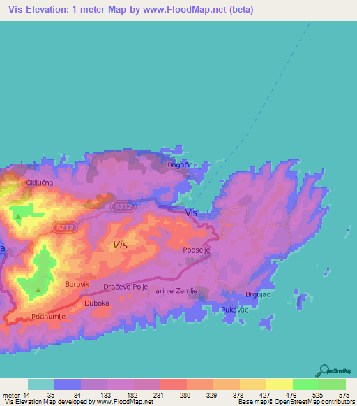 Vis,Croatia Elevation Map