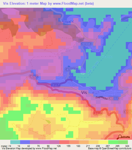 Vis,Croatia Elevation Map