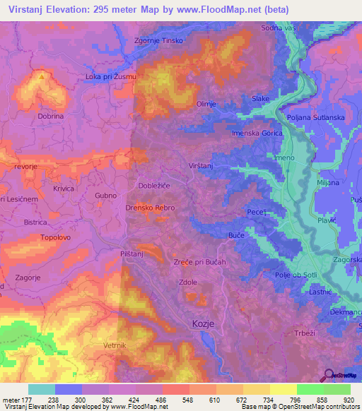 Virstanj,Slovenia Elevation Map