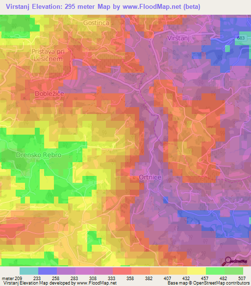 Virstanj,Slovenia Elevation Map