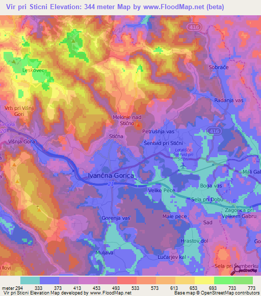 Vir pri Sticni,Slovenia Elevation Map