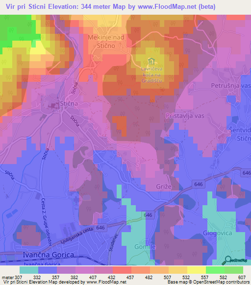 Vir pri Sticni,Slovenia Elevation Map