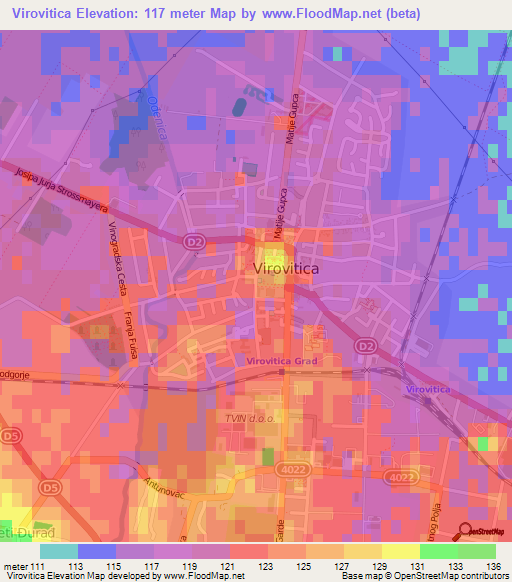 Virovitica,Croatia Elevation Map