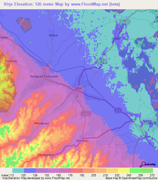 Virje,Croatia Elevation Map