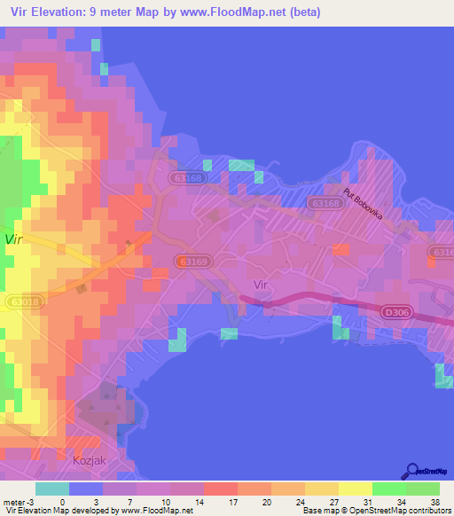 Vir,Croatia Elevation Map