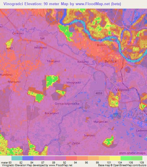 Vinogradci,Croatia Elevation Map